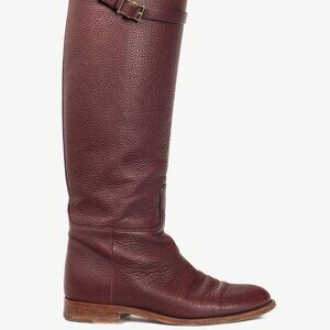 Valentino Garavani Burgundy Pebbled-Leather Rockstud-Buckle Riding Boots
